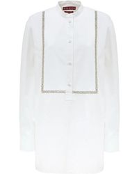 Gucci - Kleedjes ,Wit ,Katoen Witte Katoenen Popeline Blouse Met Kristaldecoraties - Lyst
