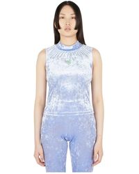 Pam - Fluweel Mock Neck Mouwloze Top - Lyst