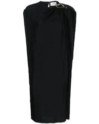 Lanvin - Kleedjes ,Zwart ,Polyester Mouwteloze Jurk Met Gedrapeerde Knie - Lyst