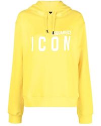 DSquared² - Hoodies & Sweatvesten ,Geel ,Katoen Hoodie Met Trekkoord En Logo-Opdruk - Lyst