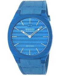 Gucci - 40 mm blaues aluminium-mehrschichtgehäuse, blaues messingzifferblatt mit interlocking g, blaues alligatorarmband - Lyst