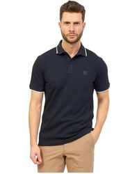 BOSS - Blaues slim fit polo shirt mit logo patch - Lyst