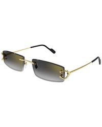 Cartier - Gouden Randloze Zonnebril Met Grijze Lenzen - Lyst