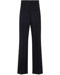 Prada - Blauwe Wol Hoge Taille Broek - Lyst