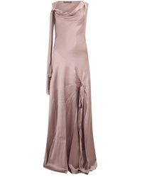 Alberta Ferretti - Kleedjes ,Roze ,Satijn Lange Jurk Met Asymmetrische Bandjes - Lyst