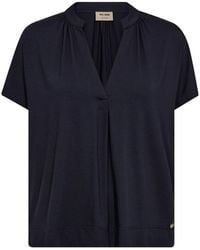 Mos Mosh - Marineblau v-ausschnitt tee mit falten - Lyst