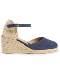 Castañer - Carol gewaschene baumwoll-espadrilles mit knöchelriemen mit seitlicher metallschnalle und 7 cm keilabsatz. - Lyst