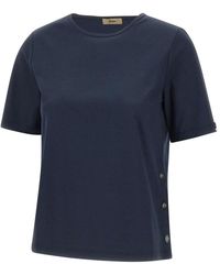 Herno - Tops ,Blauw ,Katoen T-Shirt Met Ronde Hals - Lyst
