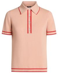 Kiton - Truien & Vesten ,Roze ,Zijden Poloshirt Met Contrasterende Afwerking - Lyst