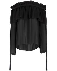 Nina Ricci - Overhemden ,Zwart ,Boat Neck Silk Top With Bow - Lyst