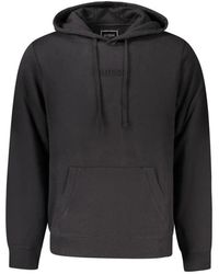 Guess - Zwarte Katoenen Hoodie Sweater Ingedrukt Logo - Lyst