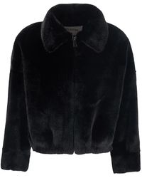 VALENTINI 1972 - Jassen ,Zwart ,Polyester Korte Shearling Jas - Lyst