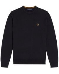 Fred Perry - Truien & Vesten ,Blauw ,Katoen Klassieke Trui Met Ronde Hals - Lyst