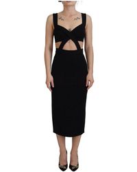 Dolce & Gabbana - Schwarzes viskose bodycon sheath midi kleid - Lyst