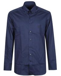 Etro - Overhemden ,Blauw ,Roma Logo Button Down Long Sleeve Shirt - Lyst
