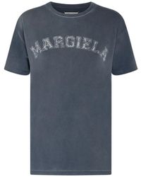 Maison Margiela - Magliette blu in cotone con stampa del logo - Lyst