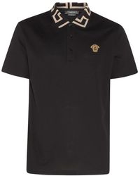 Versace - Zwarte Katoenen Poloshirt Met Logo - Lyst