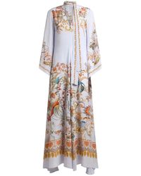 Etro - Kleedjes ,Veelkleurig ,Zijde Lange Jurk Met Zijden Sjaal En Bloemen Paisley Motief - Lyst