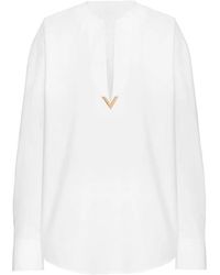 Valentino Garavani - Camicia bianca in cotone con scollo a v - Lyst