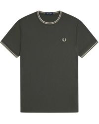 Fred Perry - Tops ,Groen ,Katoen Twin Tipped T-Shirt - Lyst