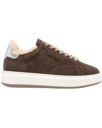 Woolrich - Schoenen ,Bruin ,Leer Suede Sneakers Met Schapenvachtvoering - Lyst