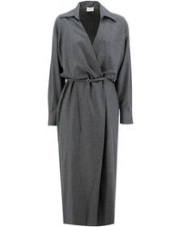Brunello Cucinelli - Diepe Halslijn Lange Jurk Met Riem - Lyst