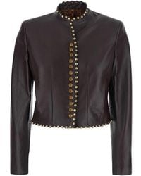 Etro - Cropped Leren Jas Met Studs - Lyst