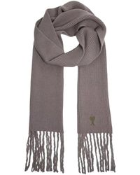 Ami Paris - Accessoires ,Grijs ,Wol De Coeur Logo Sjaal - Lyst