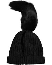 Dolce & Gabbana - Black Acrylic Knitted Fur Winter Beanie Hat - Lyst