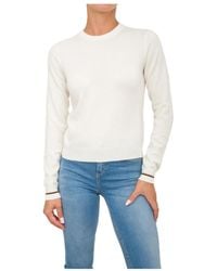 Marella - Truien & Vesten ,Wit ,Wol Rondgebreide Top Met Ronde Hals - Lyst