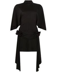 David Koma - Kleedjes ,Zwart ,Polyester Mini-Jurk Met Kanten Roos En Gedrapeerde Mouwen - Lyst