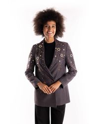 5 PROGRESS - Jassen ,Veelkleurig ,Polyester Geruite Blazer Met Dierenprint Voering - Lyst