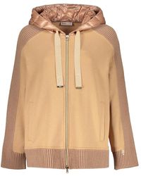 Herno - Hoodies & Sweatvesten ,Bruin ,Katoen Gebreide Rits Hooded Dons Vest - Lyst