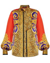 Versace - Overhemden ,Veelkleurig ,Cheetah Barocco Zijden Lavallière Blouse - Lyst