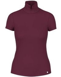 Marc Cain - Tops ,Paars ,Katoen T-Shirt Met Hoge Hals En Split - Lyst