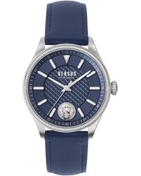 Versus - Accessoires ,Grijs ,Colonne Leren Horloge Blauwe Wijzerplaat - Lyst