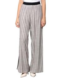 Kaos - Gestreepte Broek Van Viscose En Linnen - Lyst