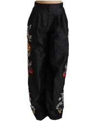 Dolce & Gabbana - Zwarte Brokaat Bloemen Lovertjes Kralen Broek - Lyst