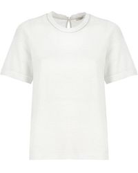 Peserico - Camiseta de algodón a rayas con cuello redondo - Lyst