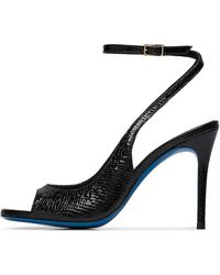 Loriblu - Schoenen ,Zwart ,Zwarte Glanzende Slangeffect Leren Sandaal - Lyst