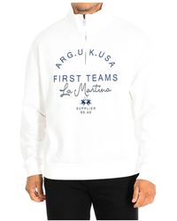 La Martina - Hoodies & Sweatvesten ,Wit ,Katoen Zip-Up Sweatshirt - Lyst
