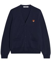 Maison Kitsuné - Truien & Vesten ,Blauw ,Wol Fox Head Merino Regular Cardigan - Lyst