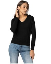 Kocca - Truien & Vesten ,Zwart ,Casual Trui Met Lange Mouwen En V-Hals - Lyst