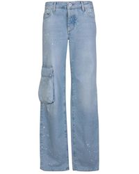Off-White c/o Virgil Abloh - Blaue cargo jeans mit einzigartigem gemalten detail - Lyst
