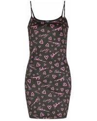 Balmain - Kurzes Kleid Mit Trägern Aus Samt Mit Crush-Print - Lyst