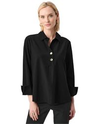 Joseph Ribkoff - Overhemden ,Zwart ,Polyester Stretch Poplin Shirt-Collar Boxy Top - Lyst