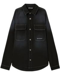 Palm Angels - Overhemden ,Zwart ,Denim Classic Logo Loose Denim Shirt - Lyst