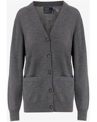 Polo Ralph Lauren - Truien & Vesten ,Grijs ,Wol Grijze Wol V-Hals Vest Met Zakken - Lyst