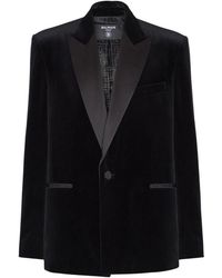 Balmain - Velours En Satijnen Blazer Met 1 Knoop - Lyst