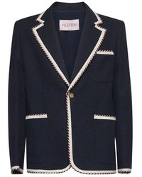 Valentino - Blauer Klassischer Blazer Mit Torchon-Paspelierung - Lyst